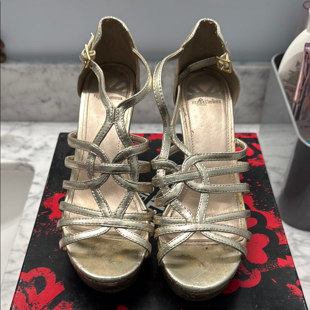 Gold Strappy Women's Sandals